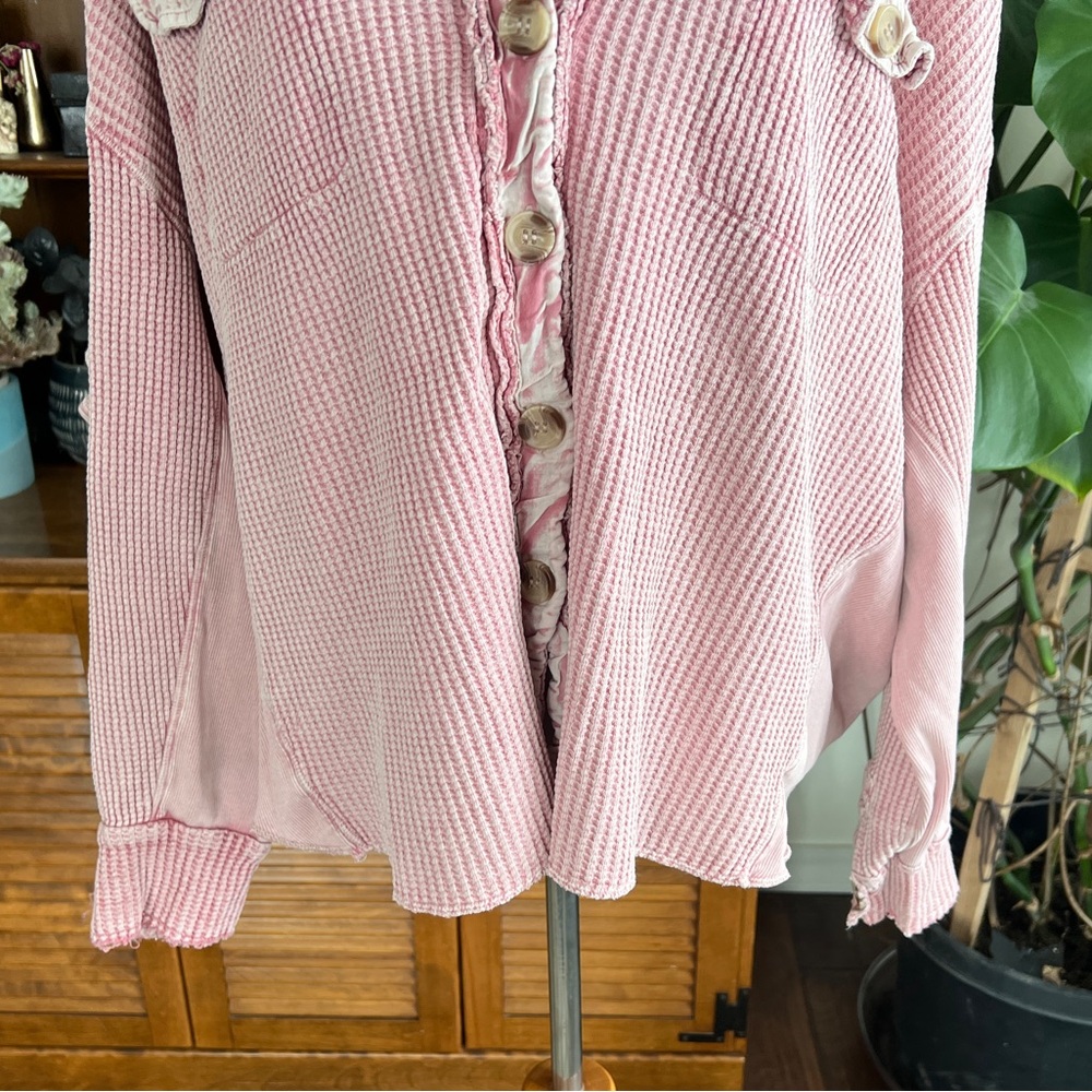 Free People Waffle Scout Arizona Pink Button-Up Shacket Jacket Top XS - Picture 4 of 11